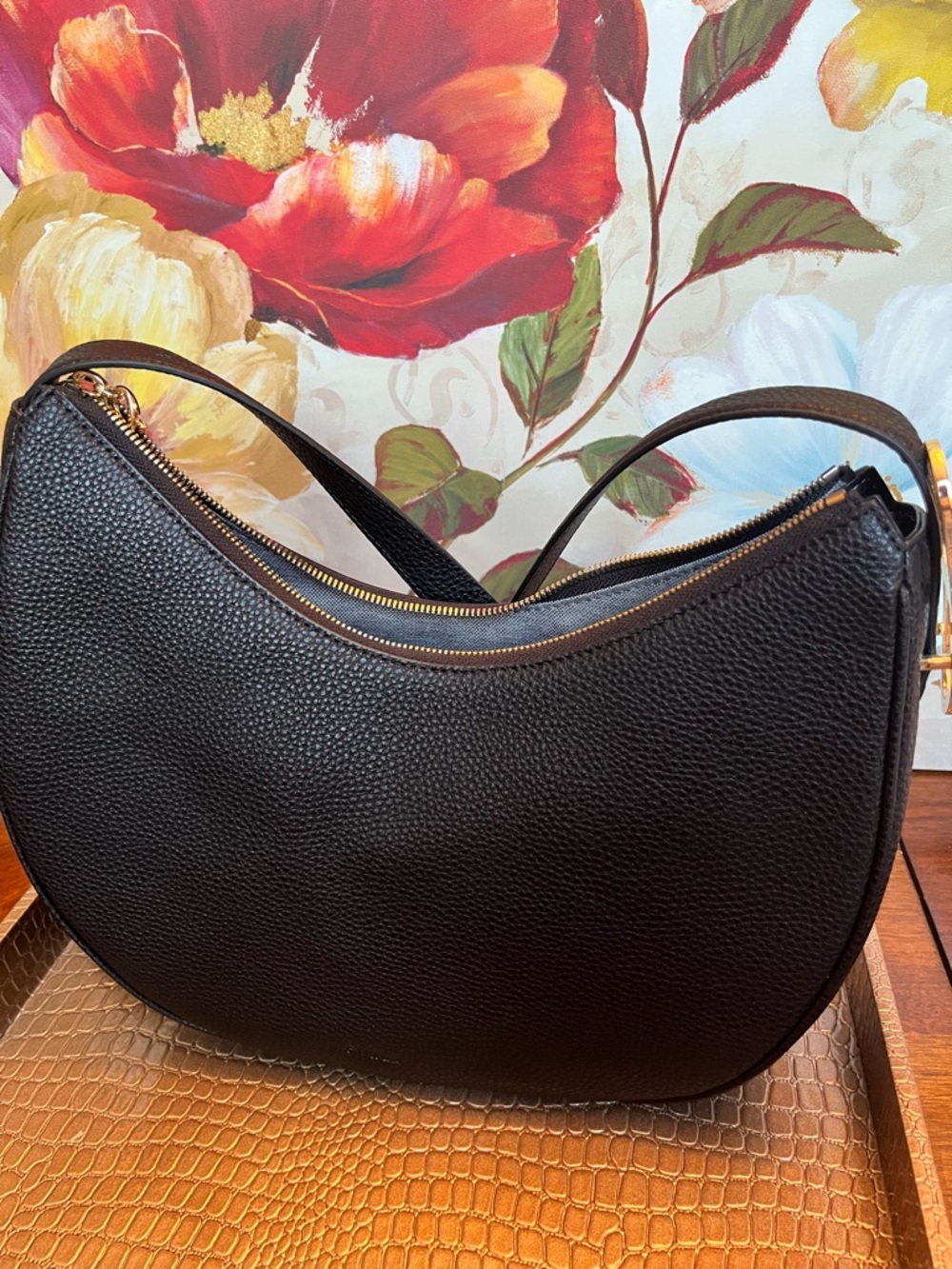 Furla MiaLuna Black Pebbled Leather Crescent Crossbody Bag w/Gold Hardware- NWOT - Picture 7 of 17